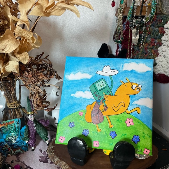 Adventure time cowboy beemo riding Jake the dog hand painted canvas art - Picture 10 of 16